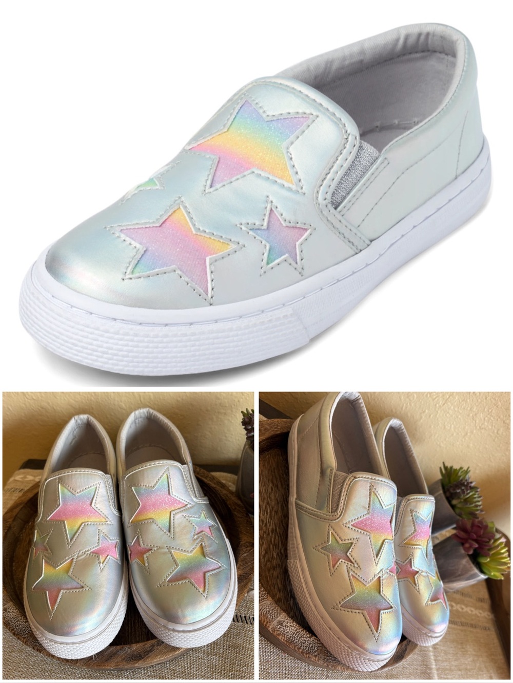The Children’s Place girls metallic star slip on sneaker size 6